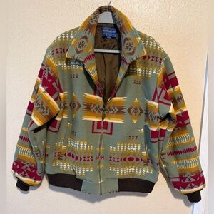 PENDLETON Chief Joseph Pattern Wool Blend Bomber Jacket‎ Women’s Size Large
